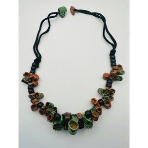 Vintage Mexican folk art handcrafted clay Necklace 22”